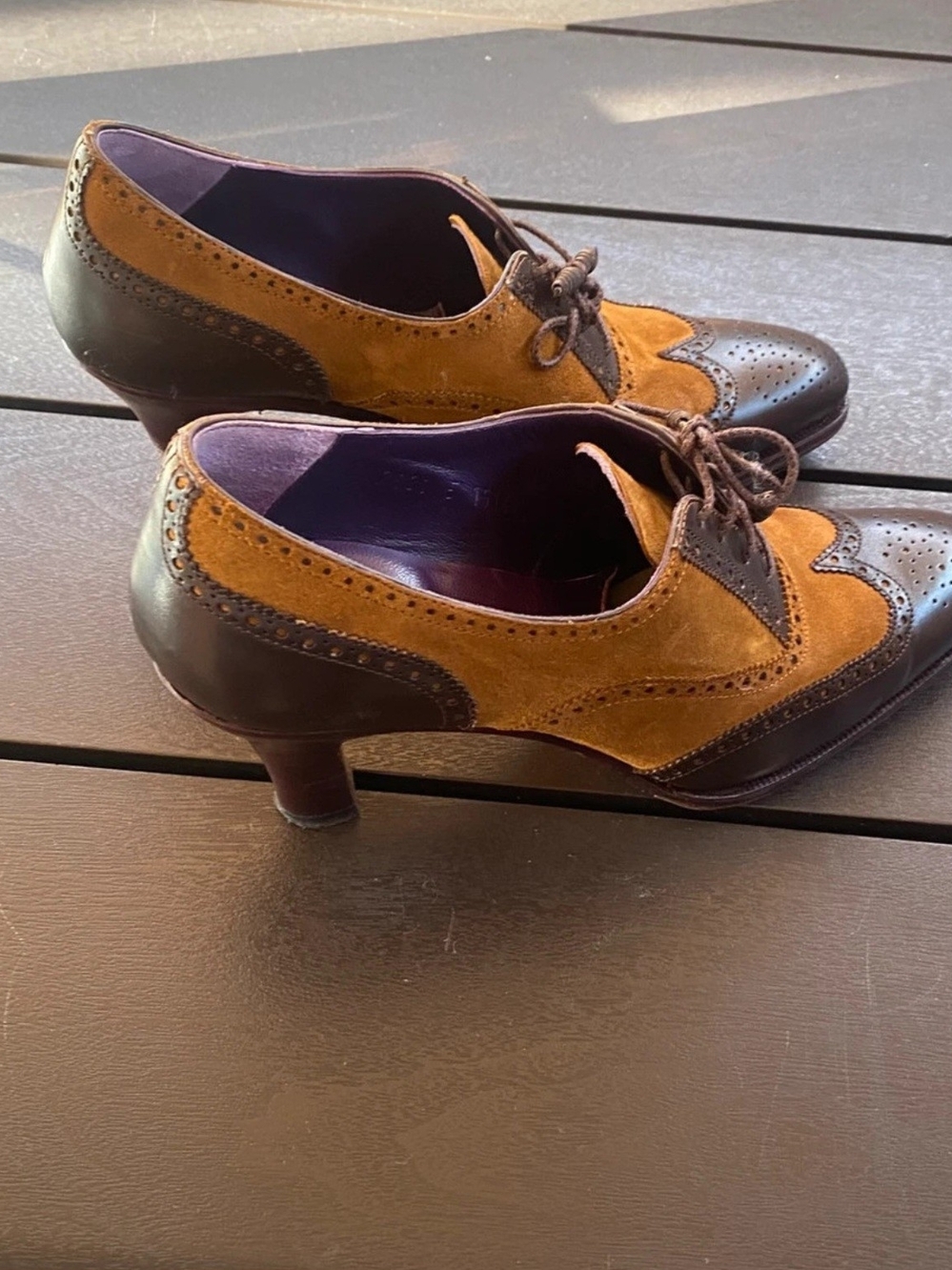 Carmina Size 5UK, 38Eur, Two-Tone Brown & Tan Lace-Up Suede Heels